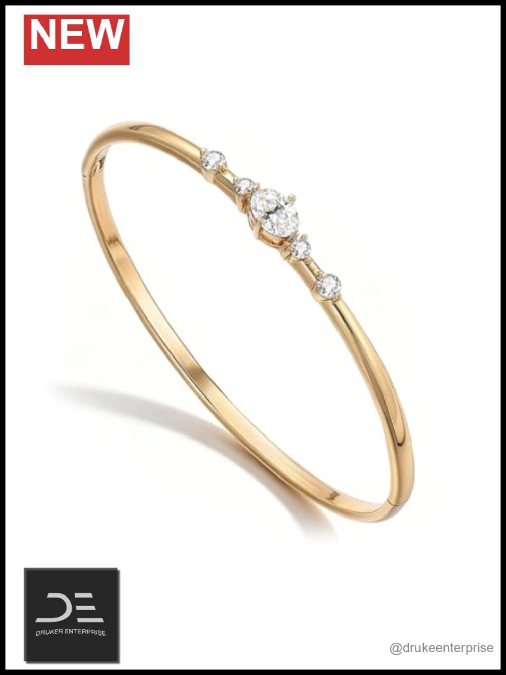 14K Gold Plated Oval Zircon Bangle Bracelet Dainty Hypoallergenic Non Tarnish